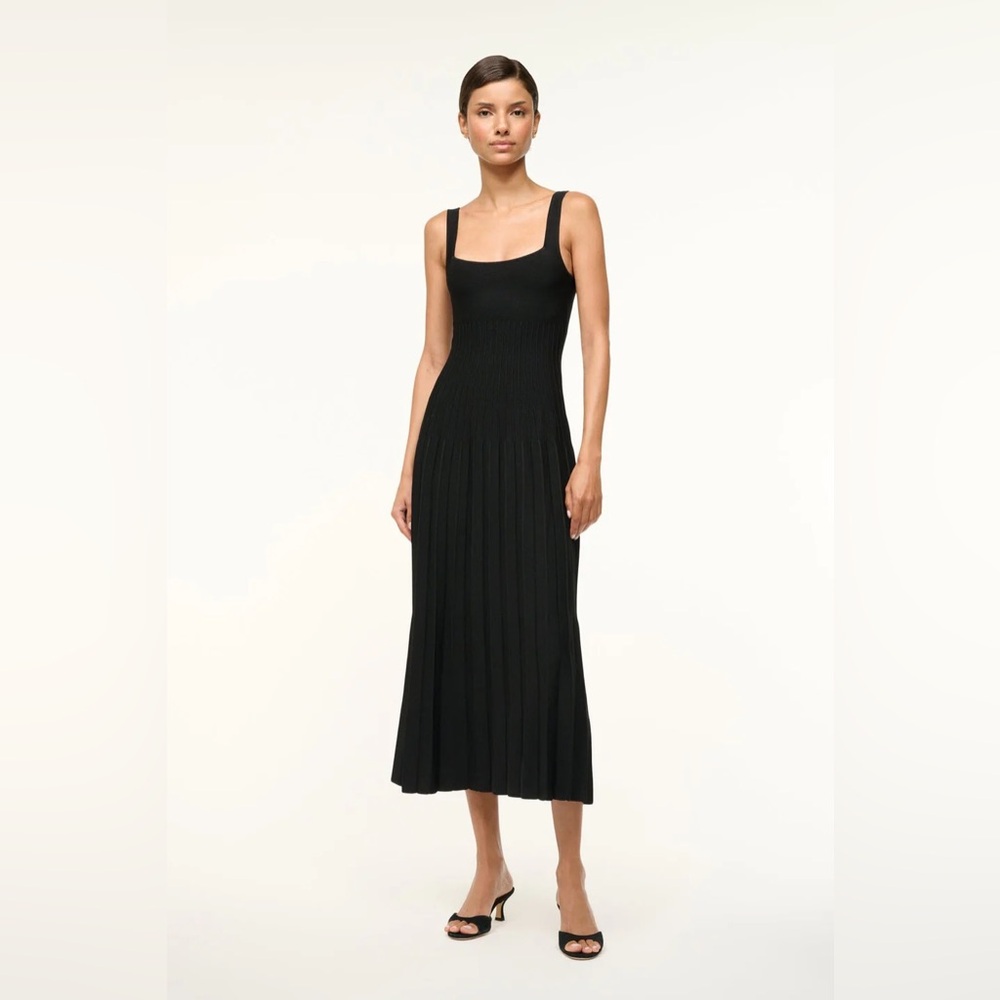 STAUD Black Ellison Knit Midi Dress NWT